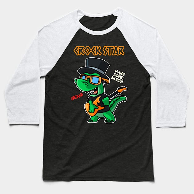 Crocodile Music Crock Star Baseball T-Shirt by CrissWild